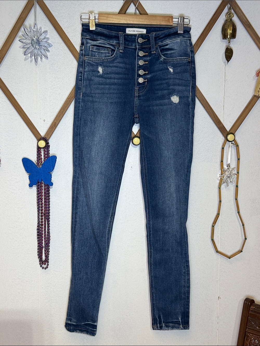 Flying Monkey Dark Blue High-Rise Button-Fly Skinny Jeans